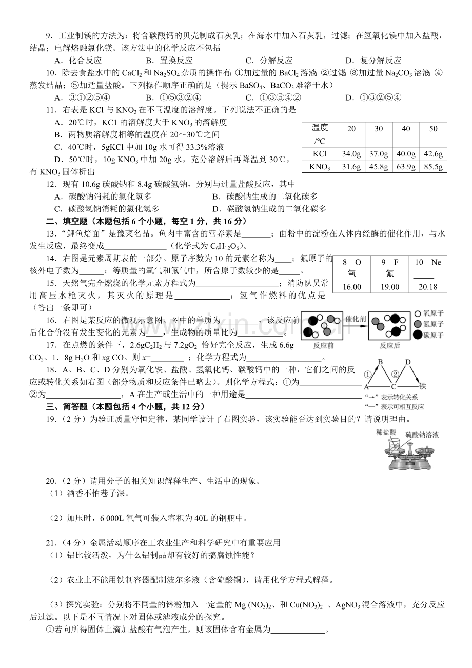 河南省中考化学试卷及答案.doc_第2页