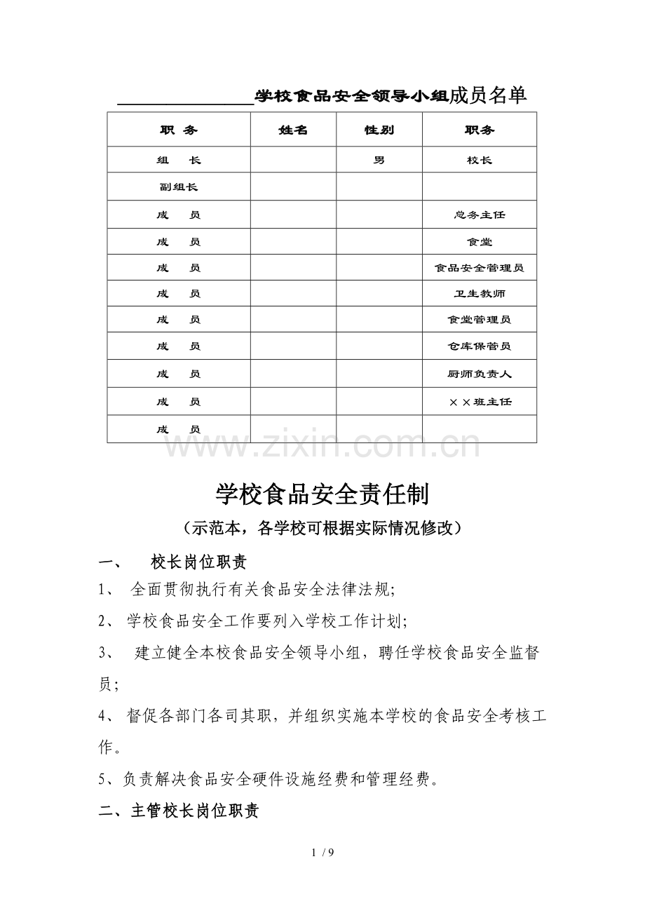 学校食堂岗位职责.doc_第1页