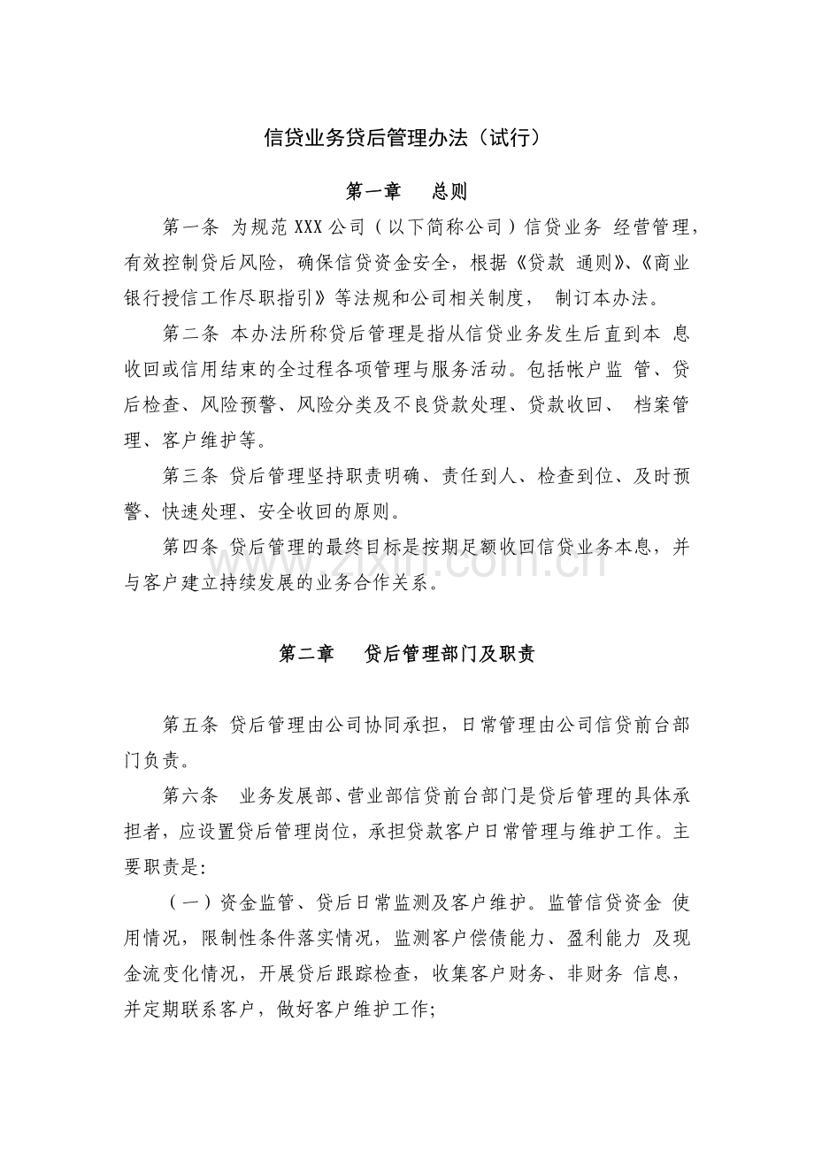 小额公司信贷业务贷后管理办法(试行)模版.docx_第1页