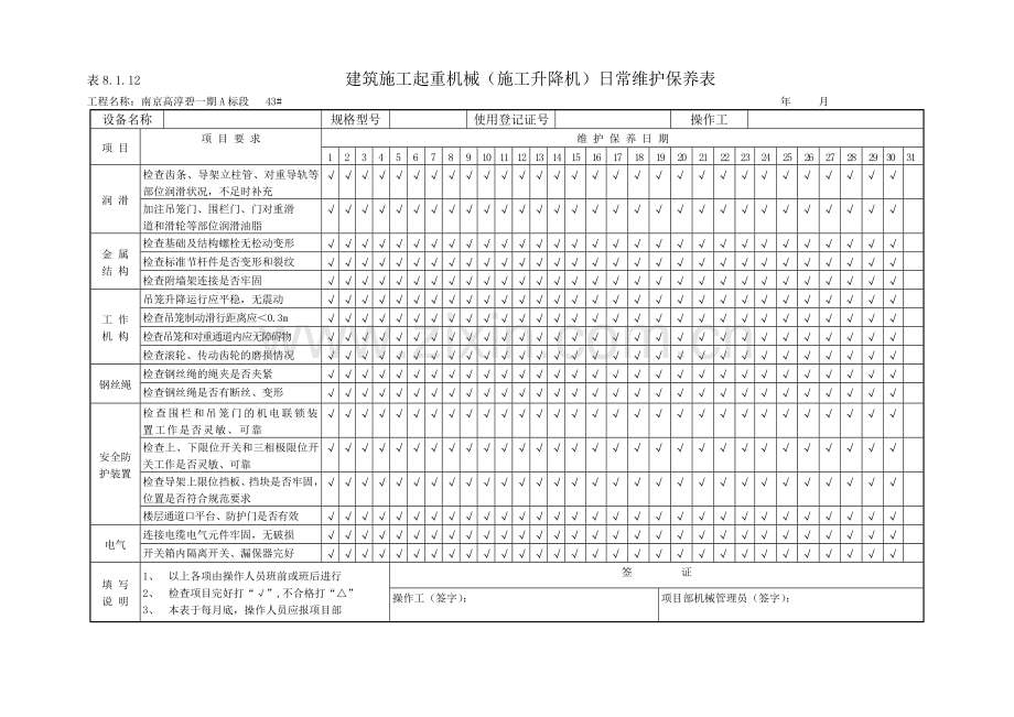 施工升降机日常维护保养表8112.doc_第1页