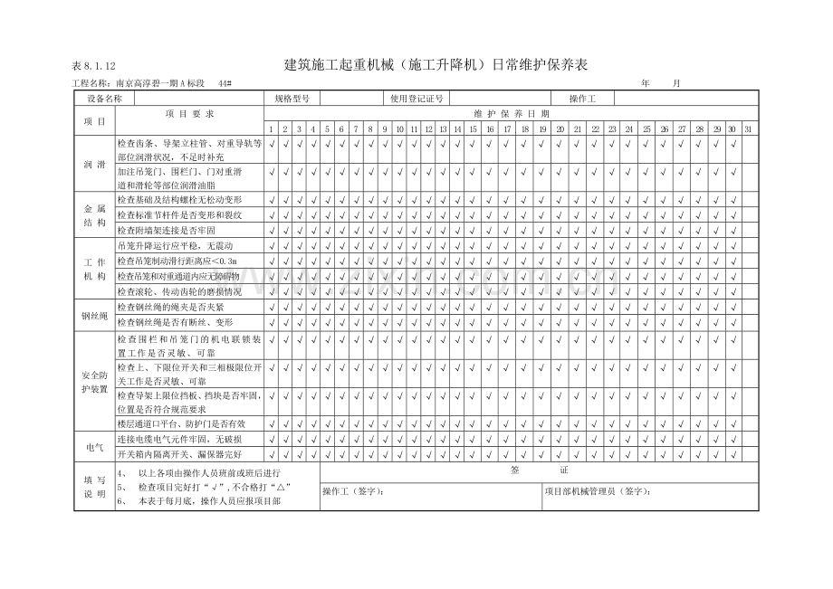 施工升降机日常维护保养表8112.doc_第2页