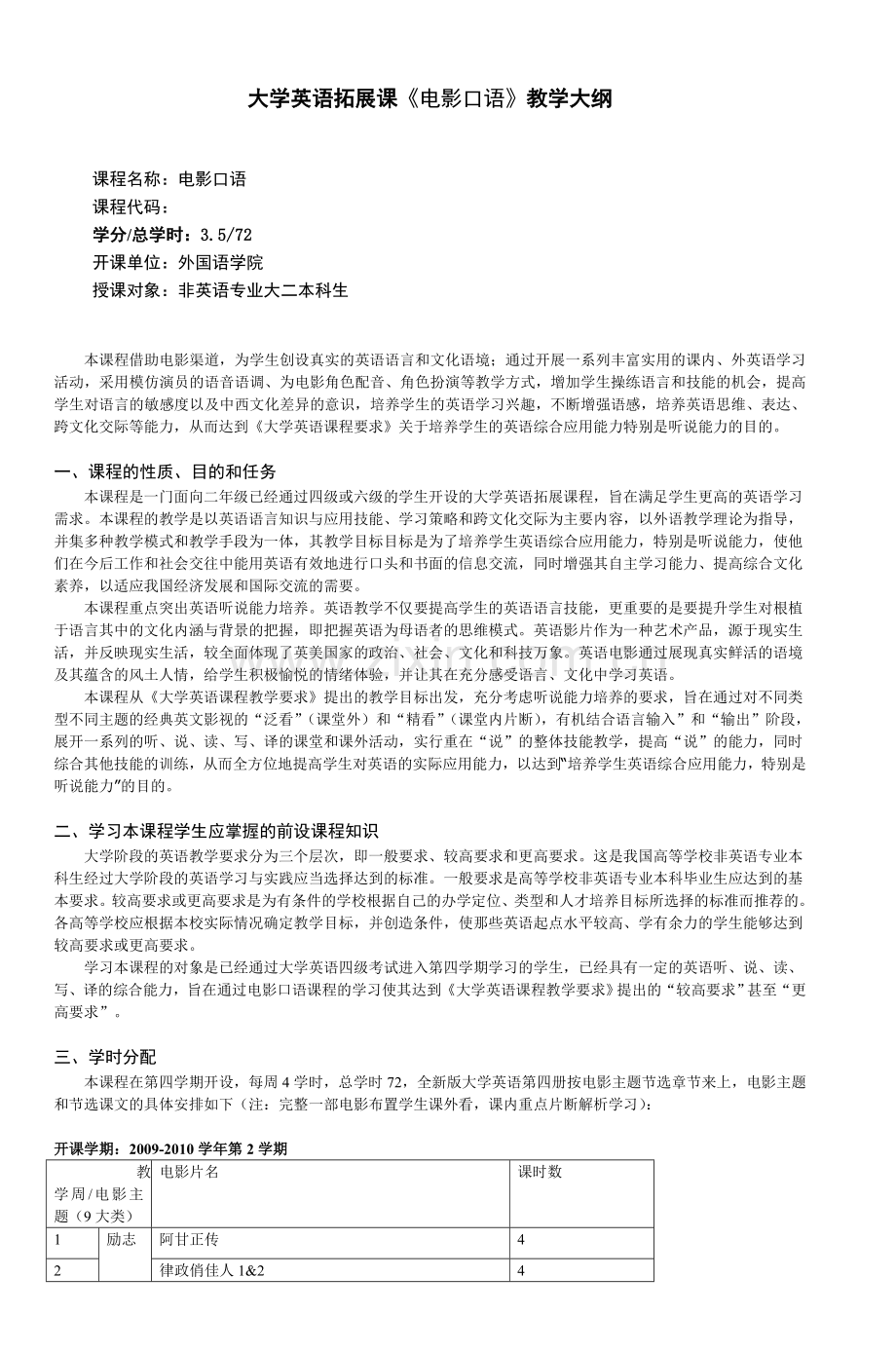 大学英语拓展课《电影口语》教学大纲-3.doc_第1页