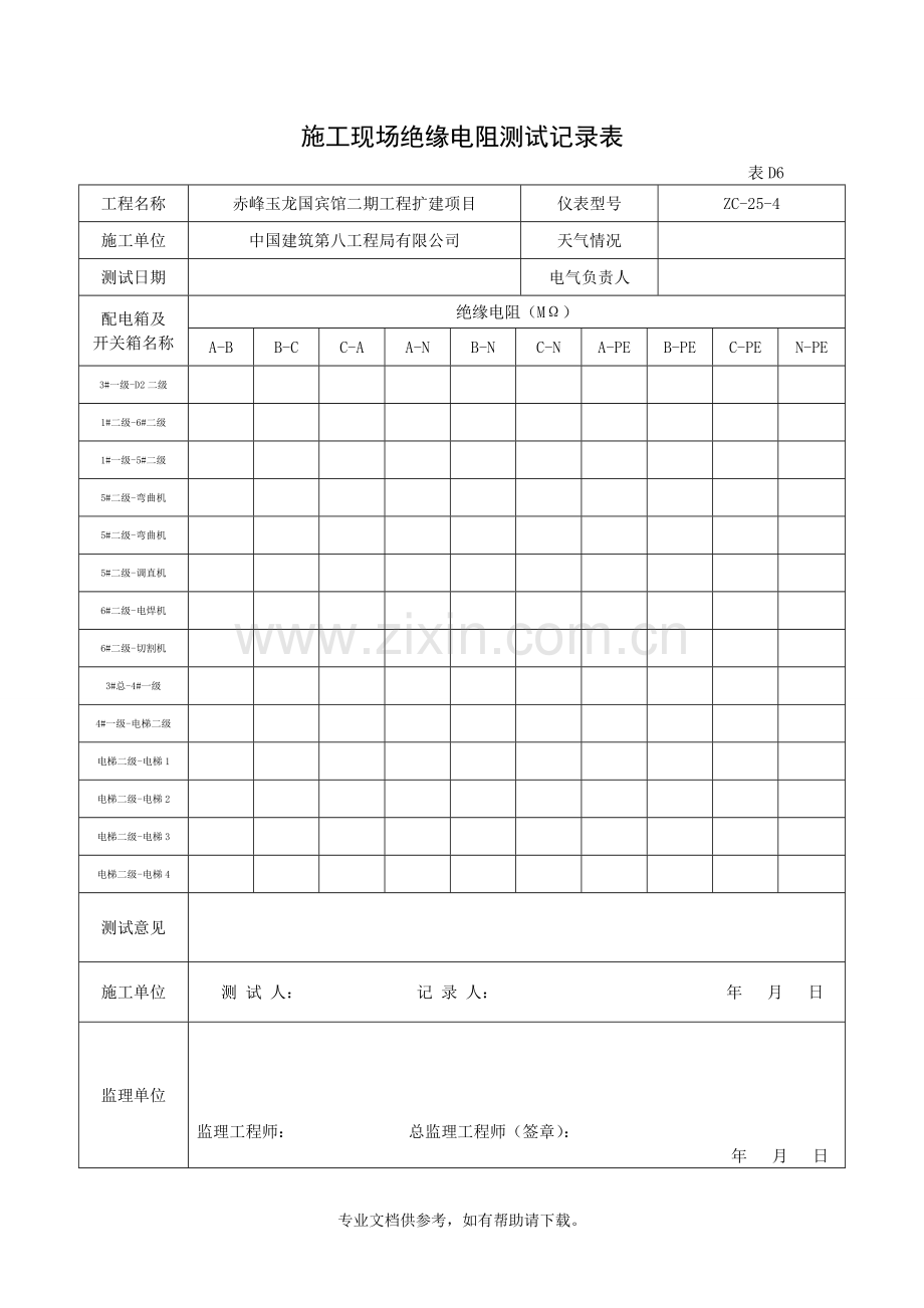 施工现场绝缘电阻测试记录表.doc_第2页