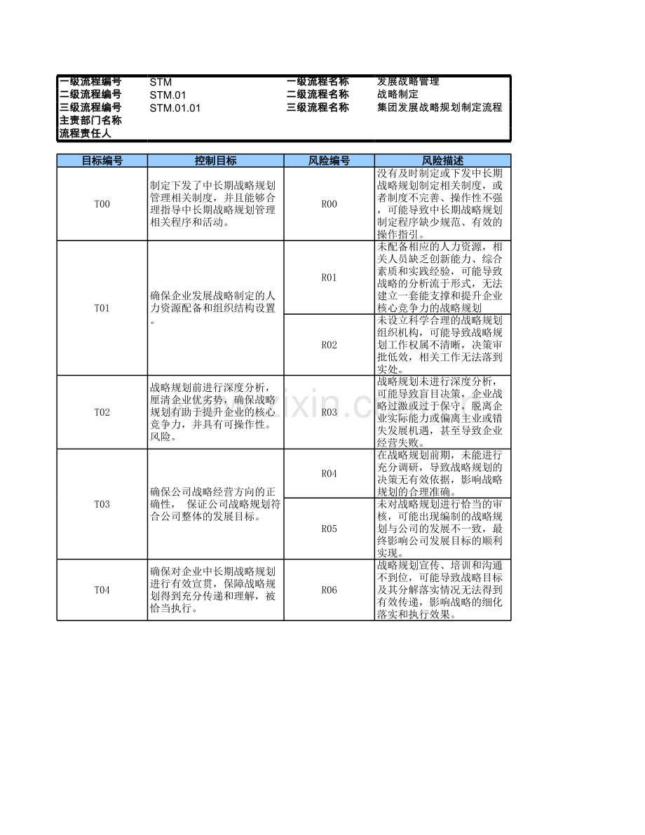 企业集团发展战略规划制定流程-RCM风险控制矩阵模版..xls_第1页