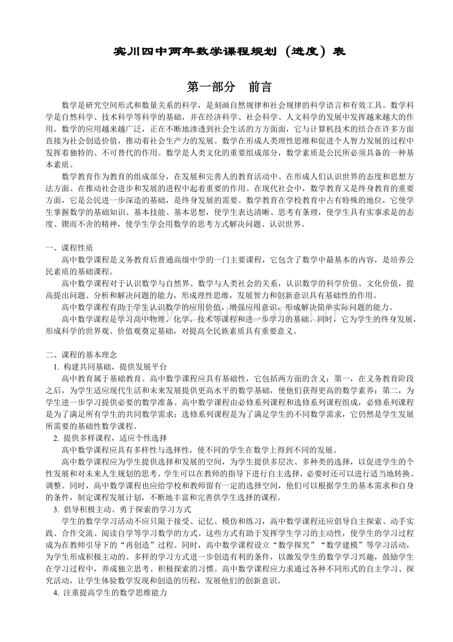 高中数学两年课程规划进度表.doc_第1页