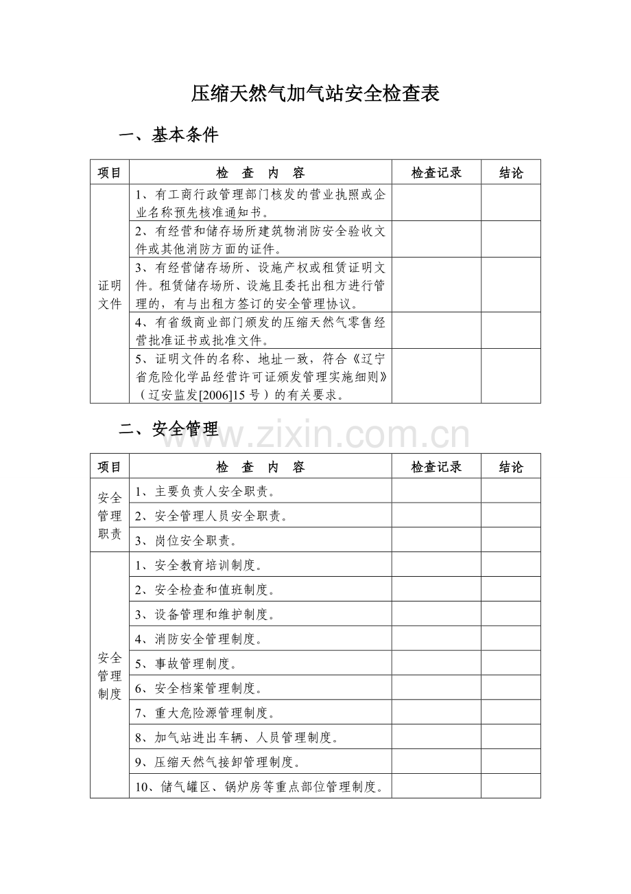 压缩天然气加气站安全检查表1.doc_第1页