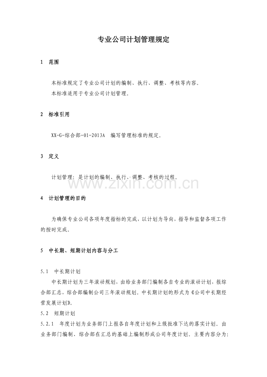 房地产公司专业公司计划管理规定模版.docx_第1页