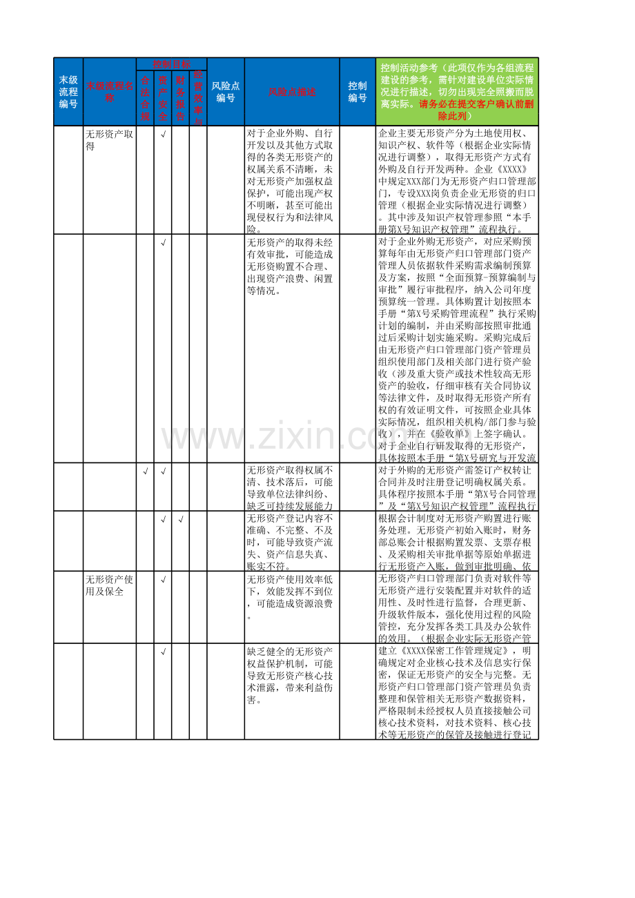 无形资产管理流程-控制矩阵模板.xlsx_第1页