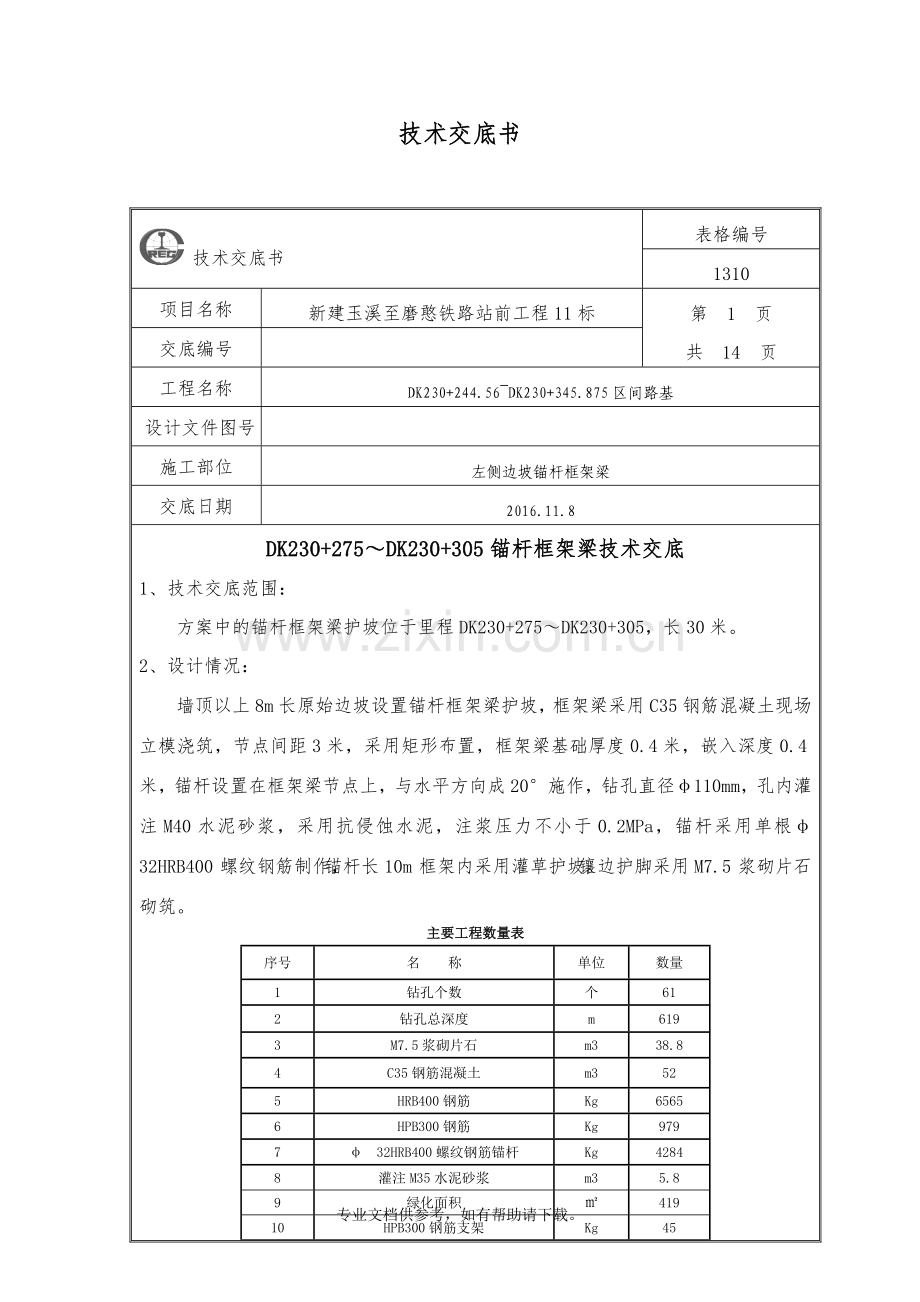 锚杆框架梁技术交底.doc_第1页