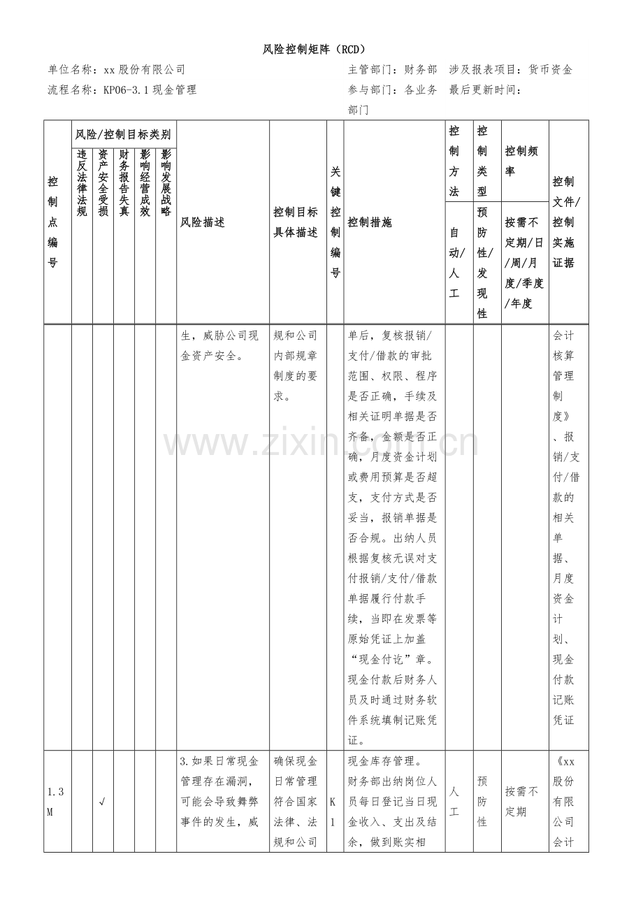 风险控制矩阵(RCD)-现金管理模版.docx_第2页