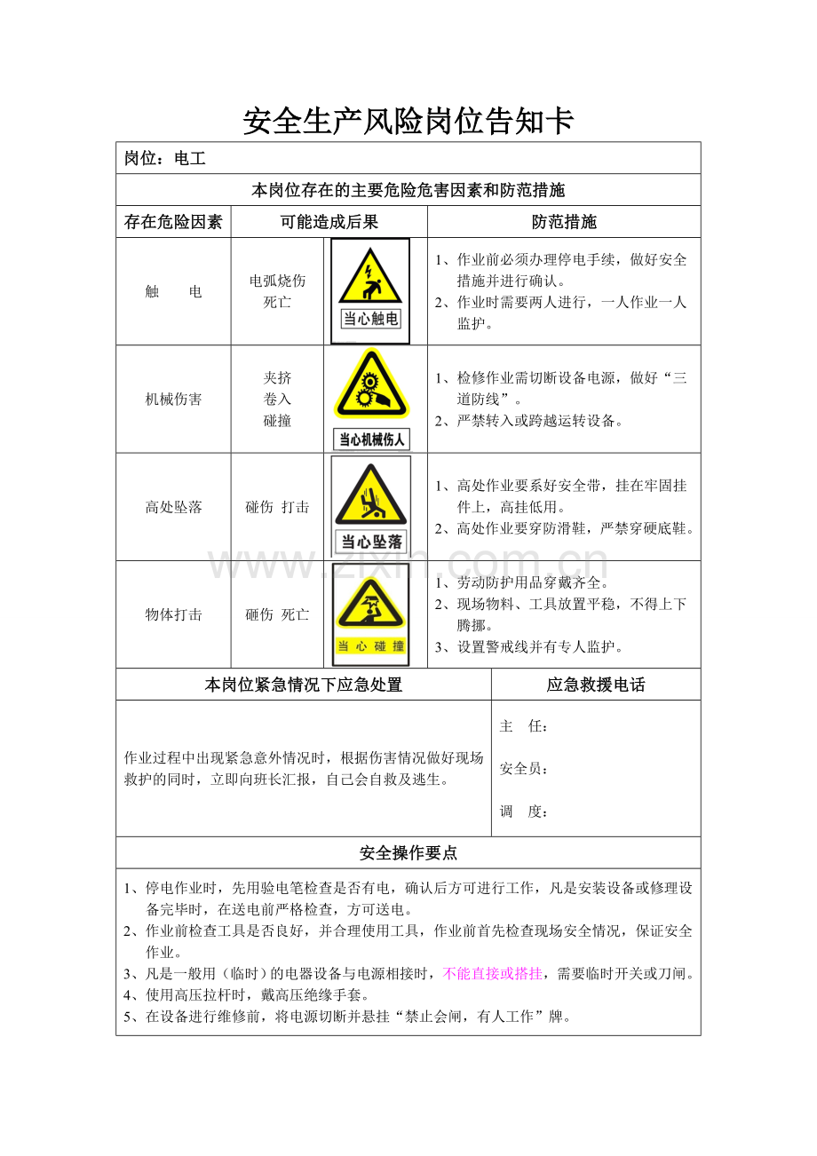 安全生产风险岗位告知卡.doc_第1页