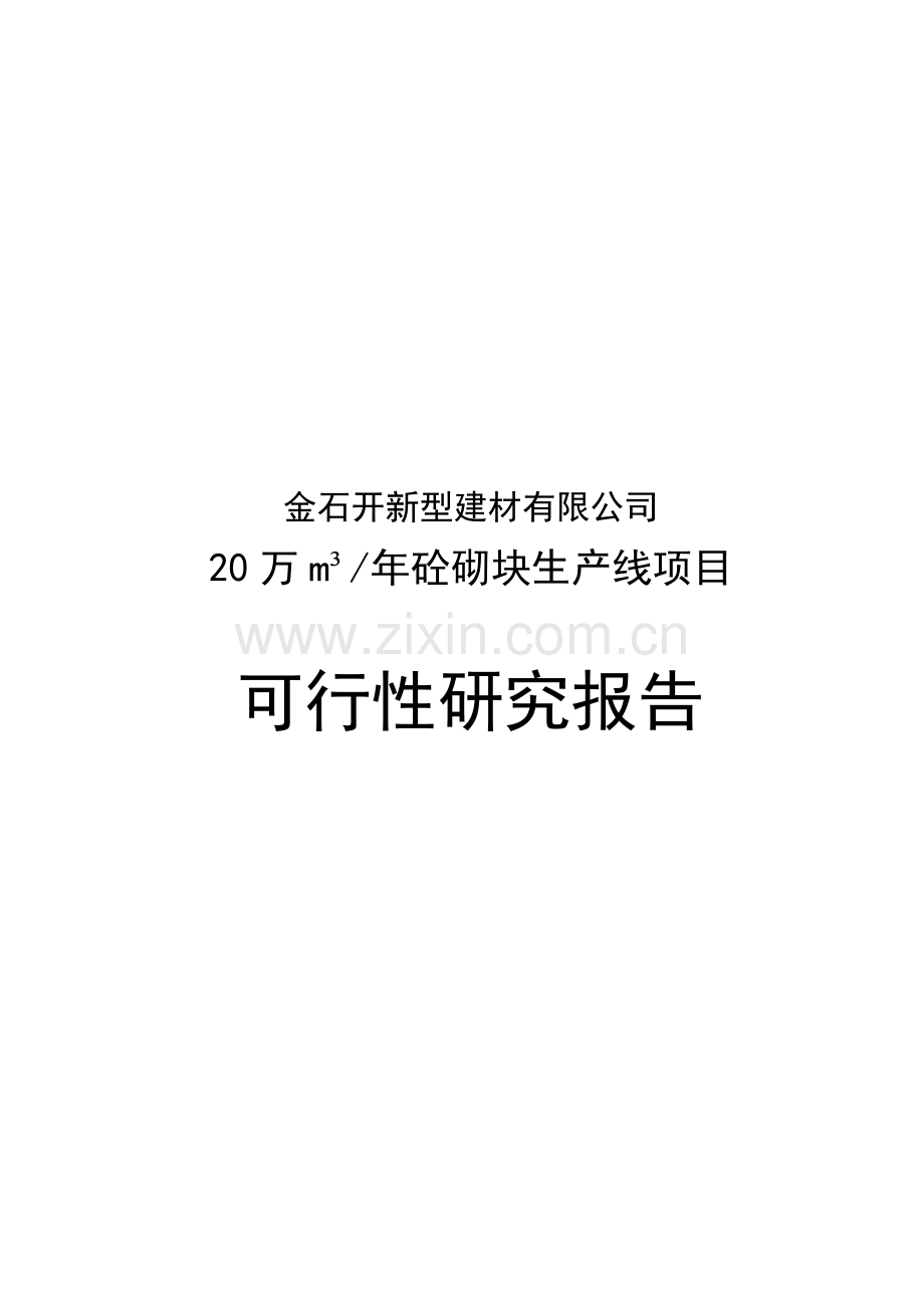 年产20万立方米砼砌块生产线项目可行性研究报告.doc_第1页