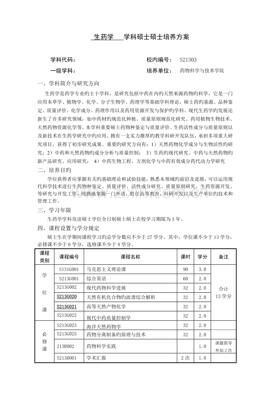 生药学学科硕士研究生培养方案.doc_第1页