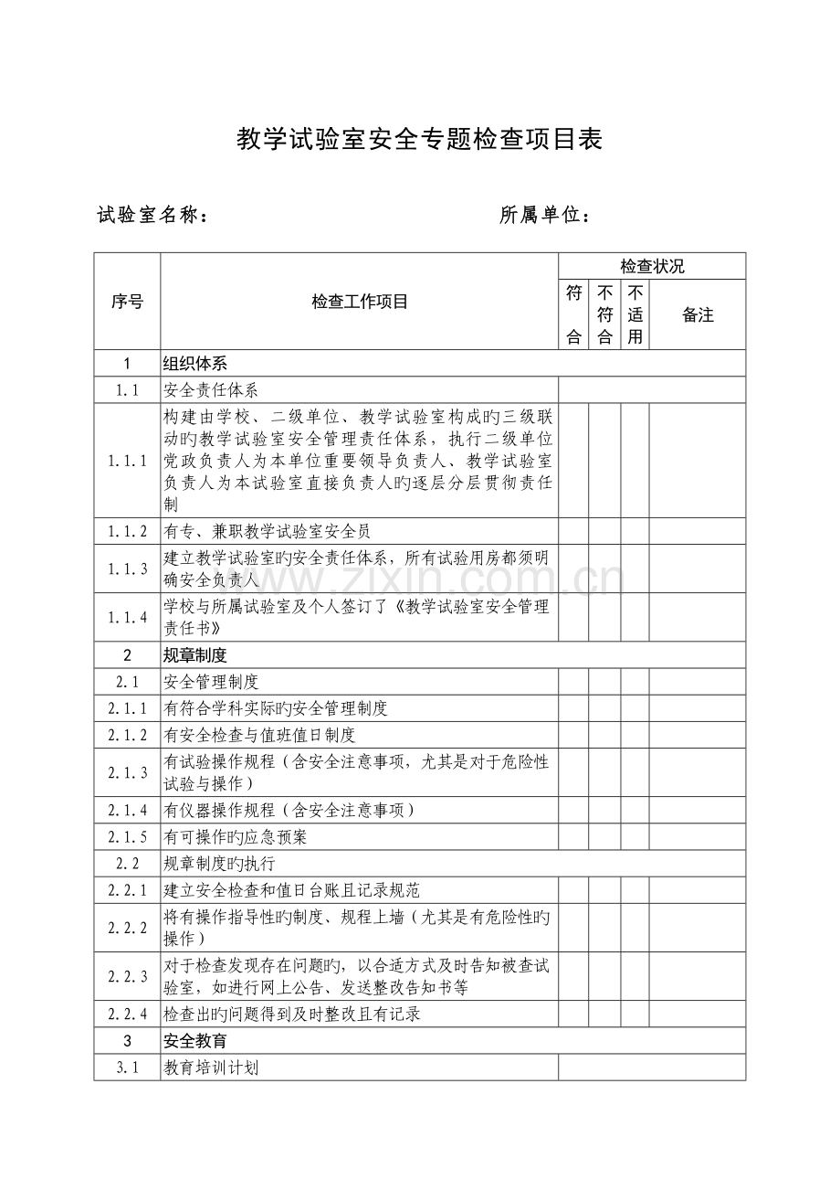 教学实验室安全专项检查项目表.doc_第1页