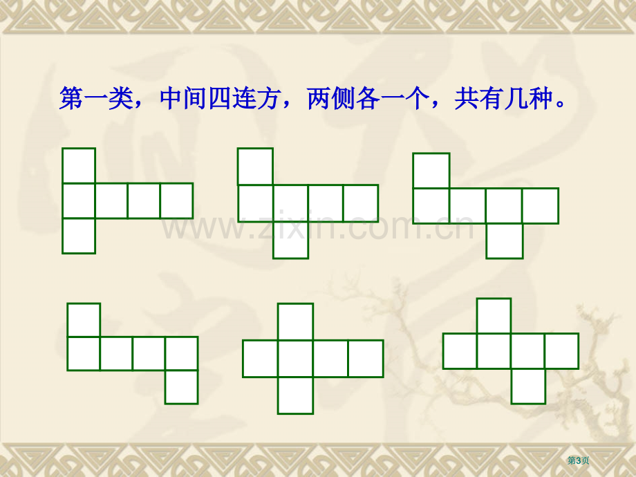 探究把一个正方体的表面沿些棱剪开展成一个平面市公开课金奖市赛课一等奖课件.pptx_第3页