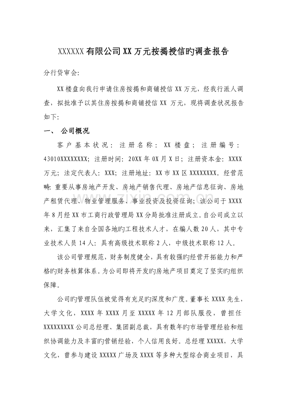 某房地产公司在某银行的按揭授信报告.doc_第1页