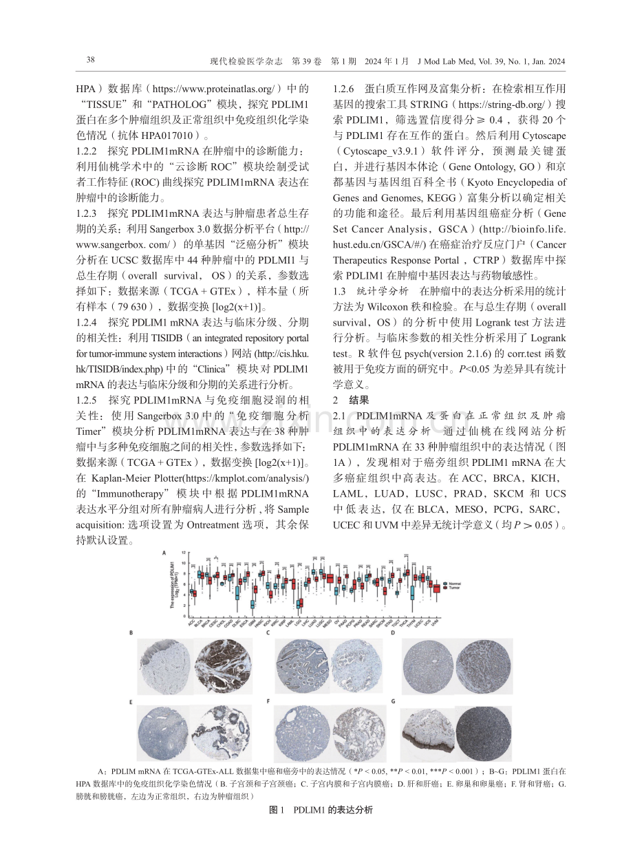 基于生物信息学分析双硫死亡相关基因PDLIM1 mRNA在多种肿瘤中的表达及临床应用价值.pdf_第3页