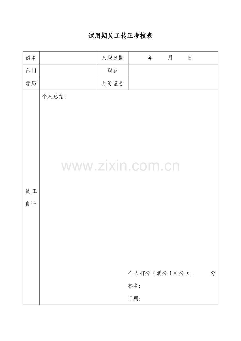 银行试用期员工转正考核表.docx_第1页