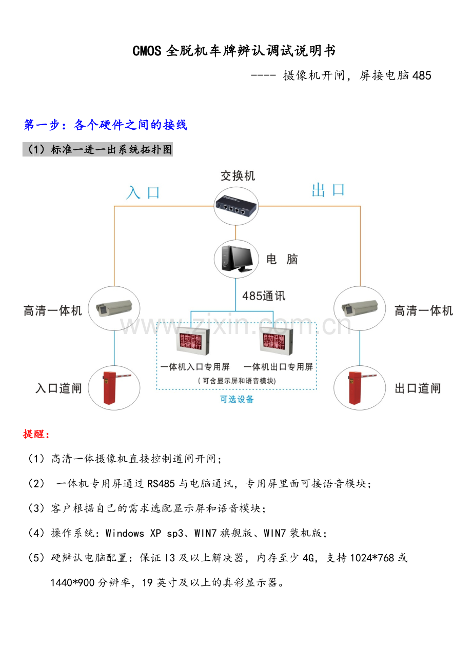 全脱机车牌识别一体机开闸屏接电脑调试说明书.doc_第1页