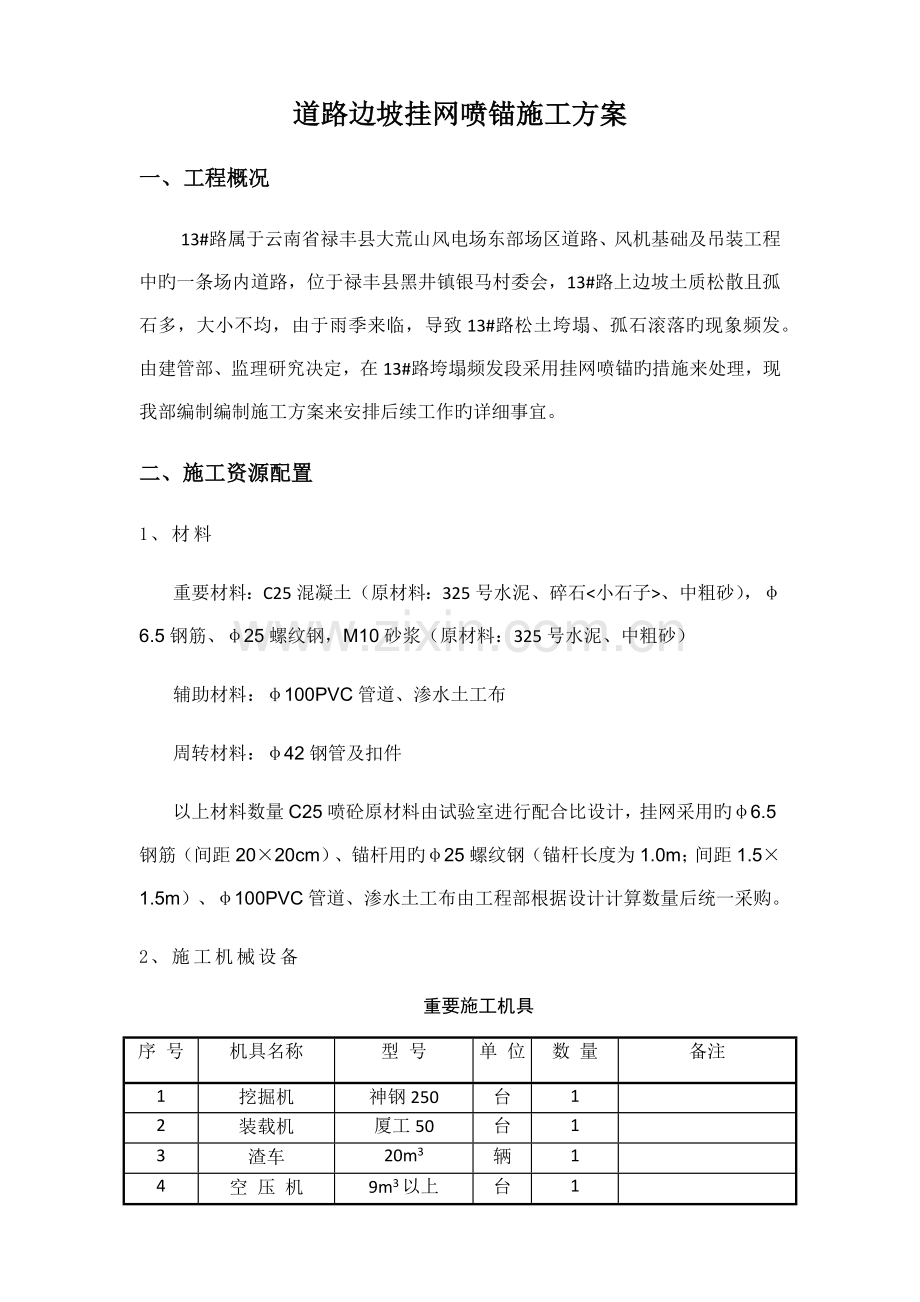 道路边坡挂网喷锚施工方案.doc_第1页