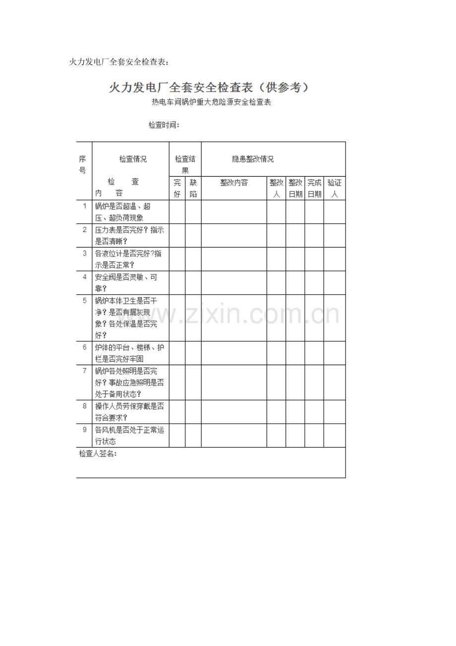 2023年电厂人必须知道火力发电厂全套安全检查表供参考.docx_第1页