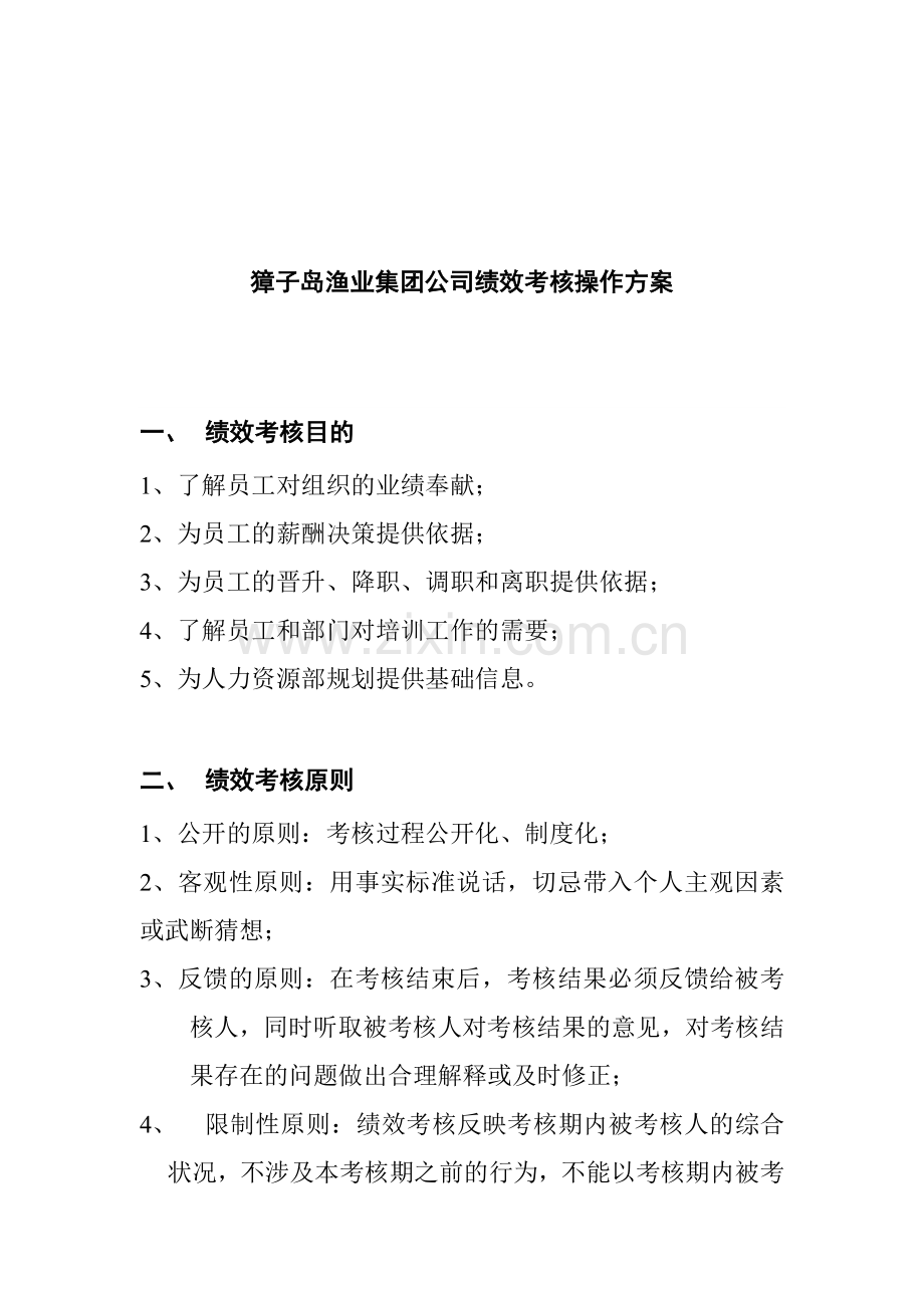 渔业集团公司绩效考核操作方案.doc_第1页