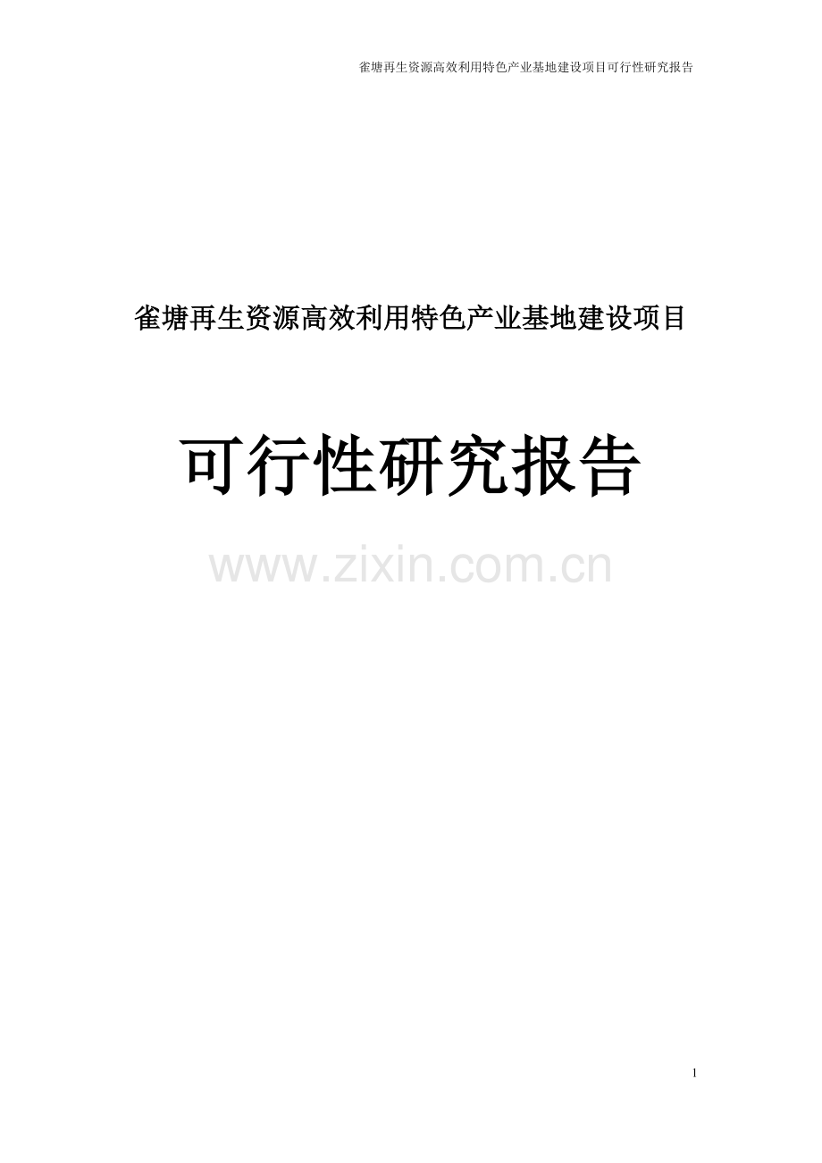 雀塘再生资源利用基地建设可行性研究报告正文.doc_第1页