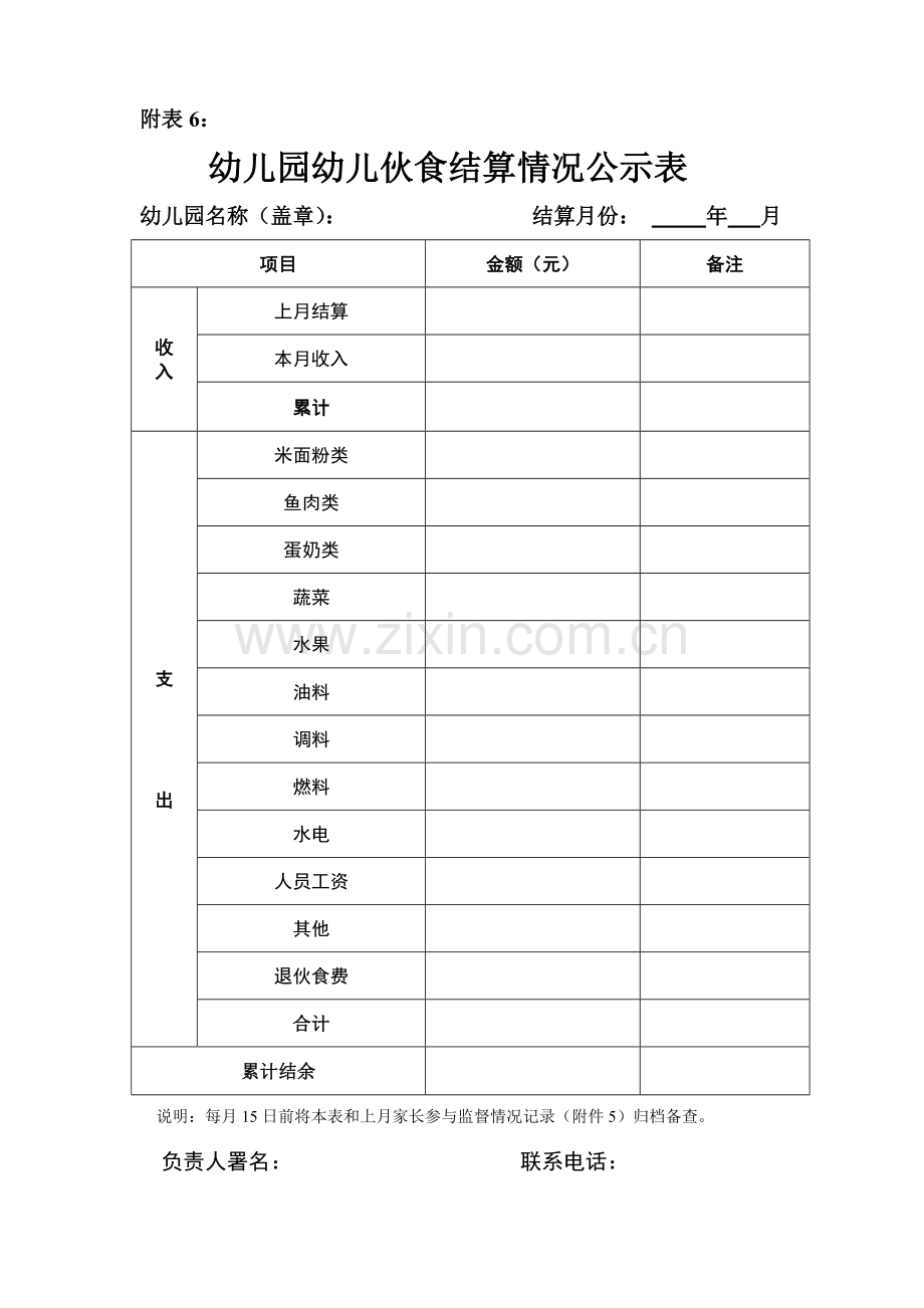 幼儿园幼儿每月伙食结算情况公示表.doc_第1页