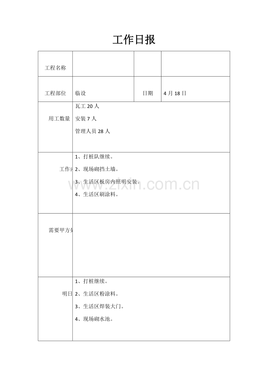 施工工作日报.docx_第1页