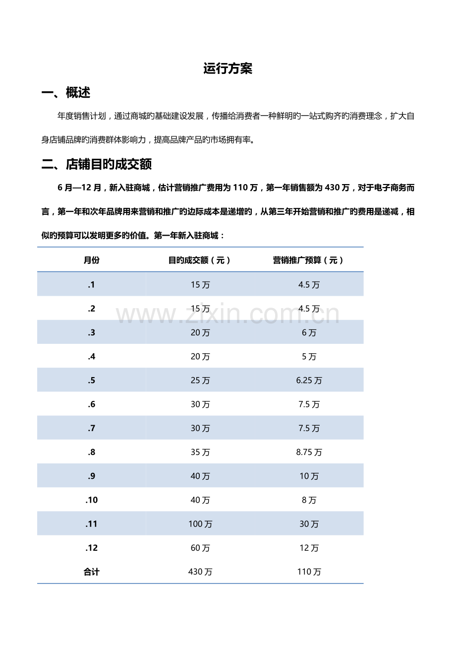 天猫商城新店年度运营计划天猫店铺全年运营规划电子商务项目年度经营计划.doc_第1页