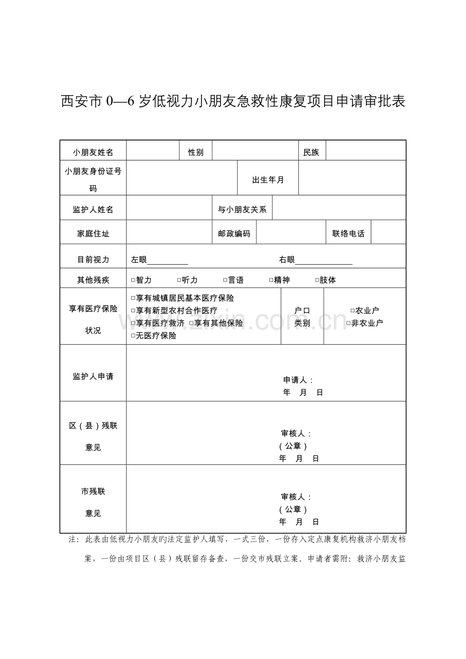 西安市岁低视力儿童抢救性康复项目申请审批表.doc_第1页