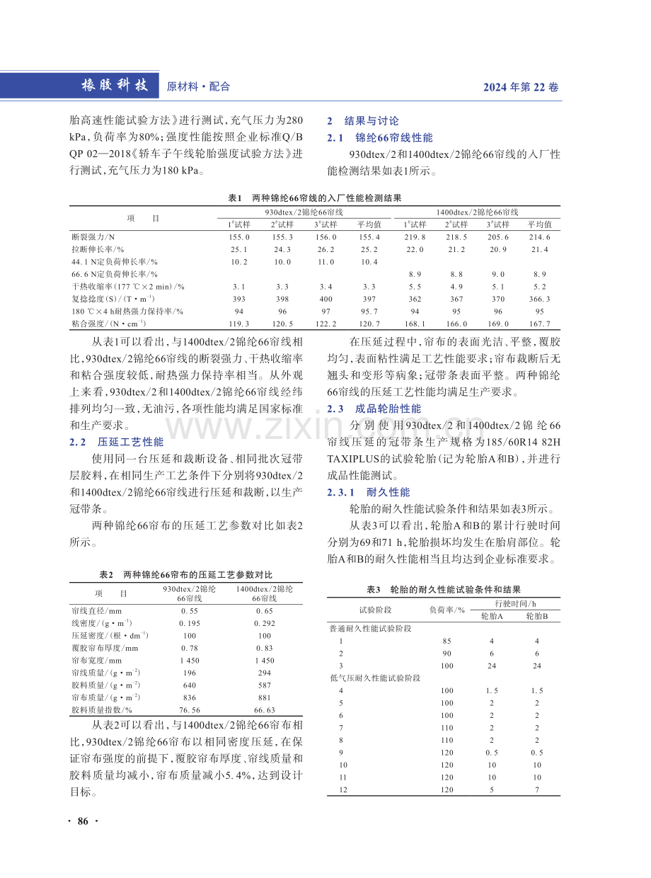 930dtex_2锦纶66帘线在半钢子午线轮胎冠带层中的应用.pdf_第2页