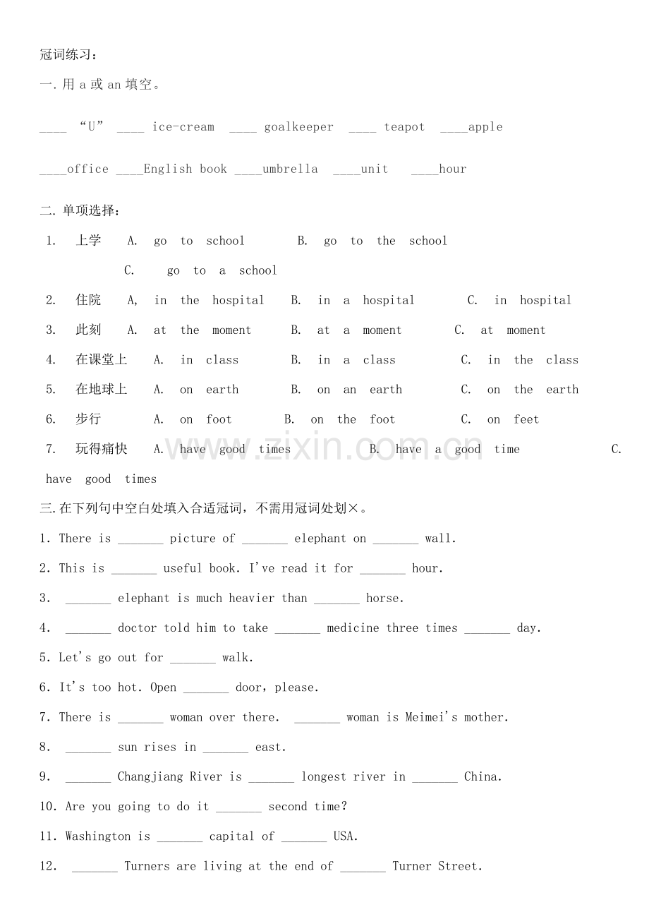 2023年小升初冠词练习题.doc_第1页