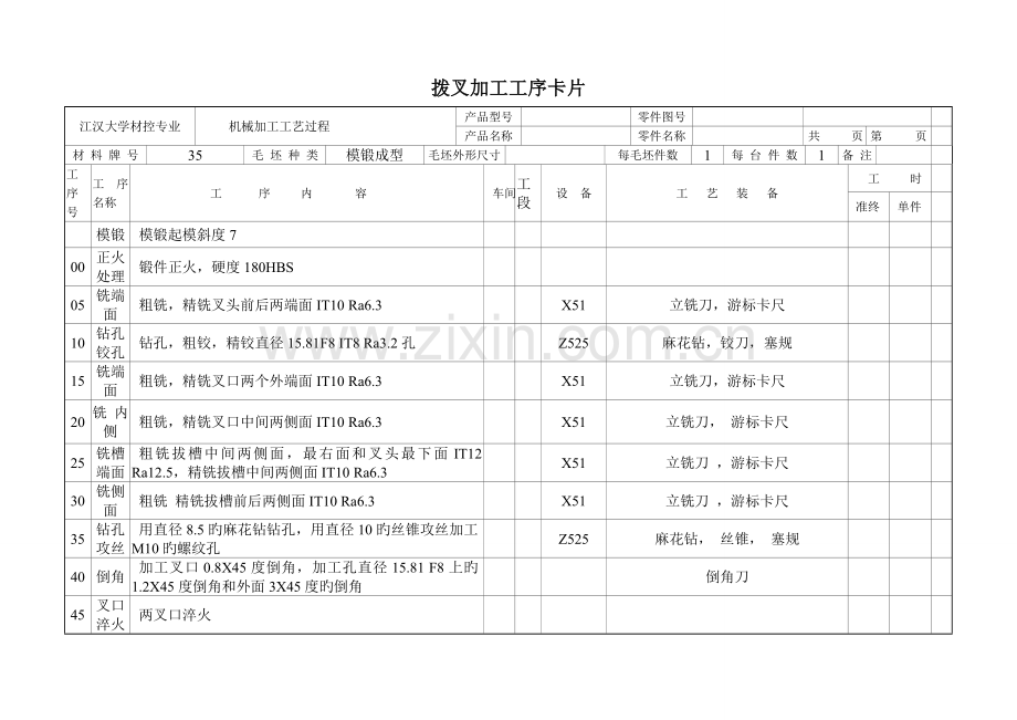 拨叉加工工艺卡片.doc_第1页