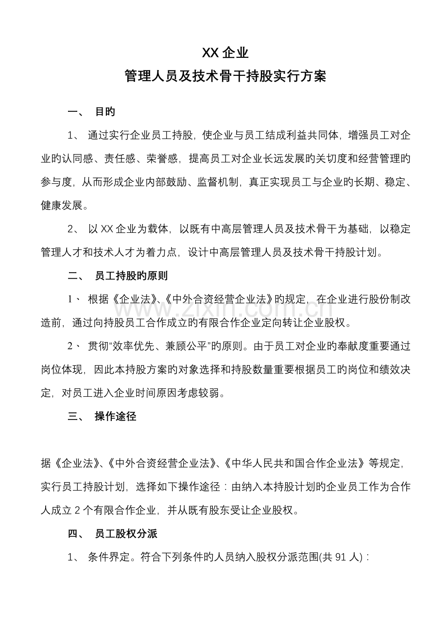 公司员工持股分配方案定稿.docx_第1页