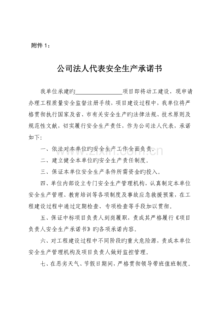 建筑企业法人代表安全生产承诺书.doc_第1页