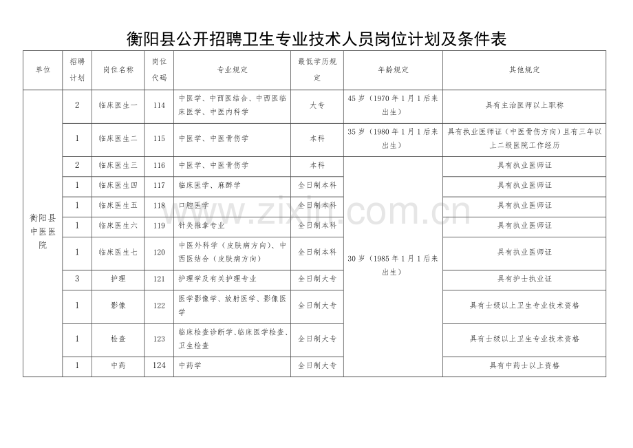 衡阳县公开招聘卫生专业技术人员岗位计划及条件表.doc_第3页