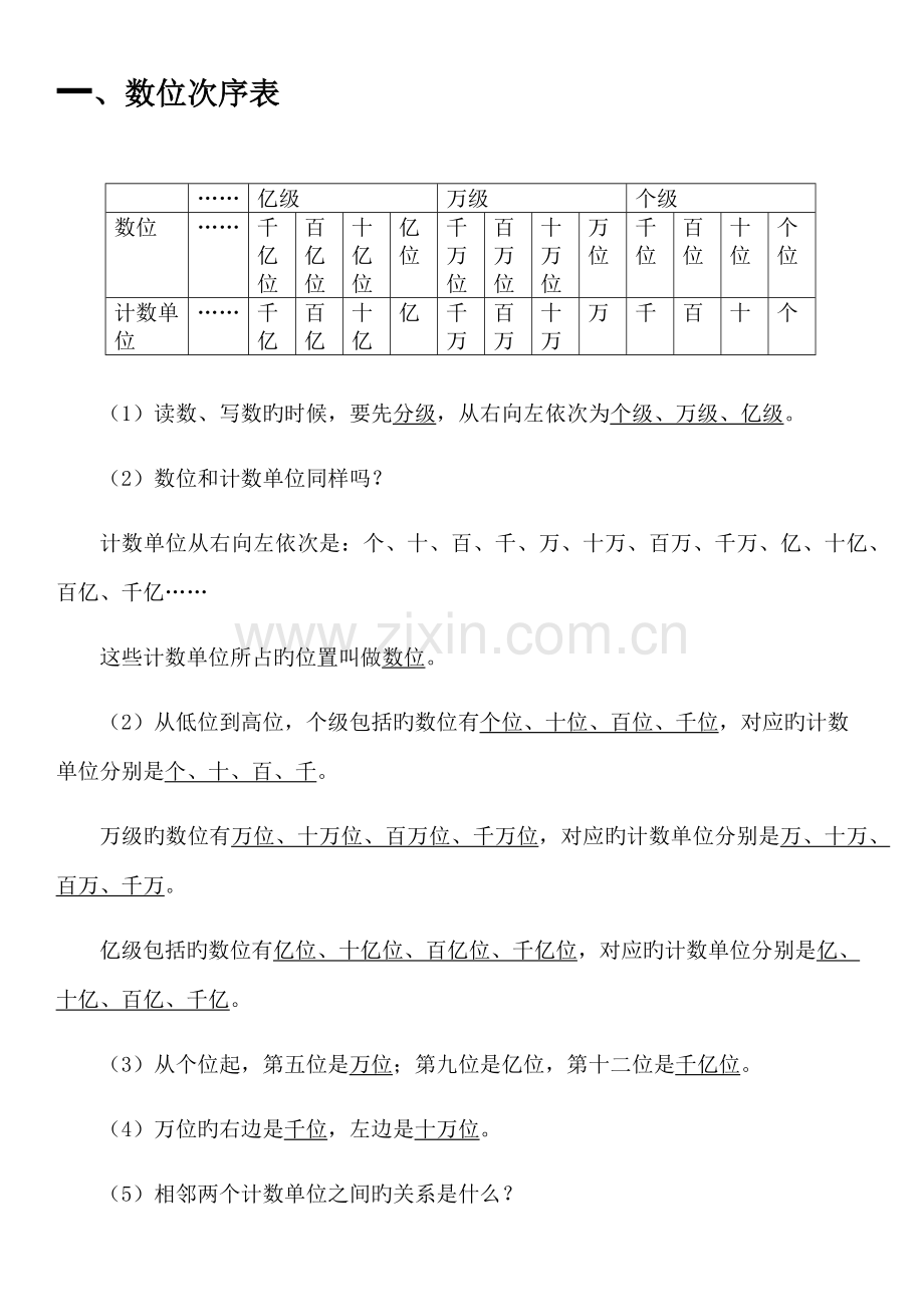 2023年人教版四年级上册大数的认识知识点总结.doc_第1页