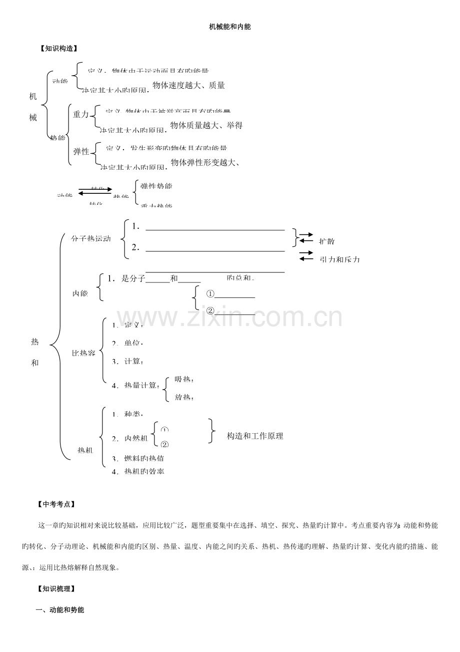 2023年初三物理知识点复习机械能和内能.doc_第1页