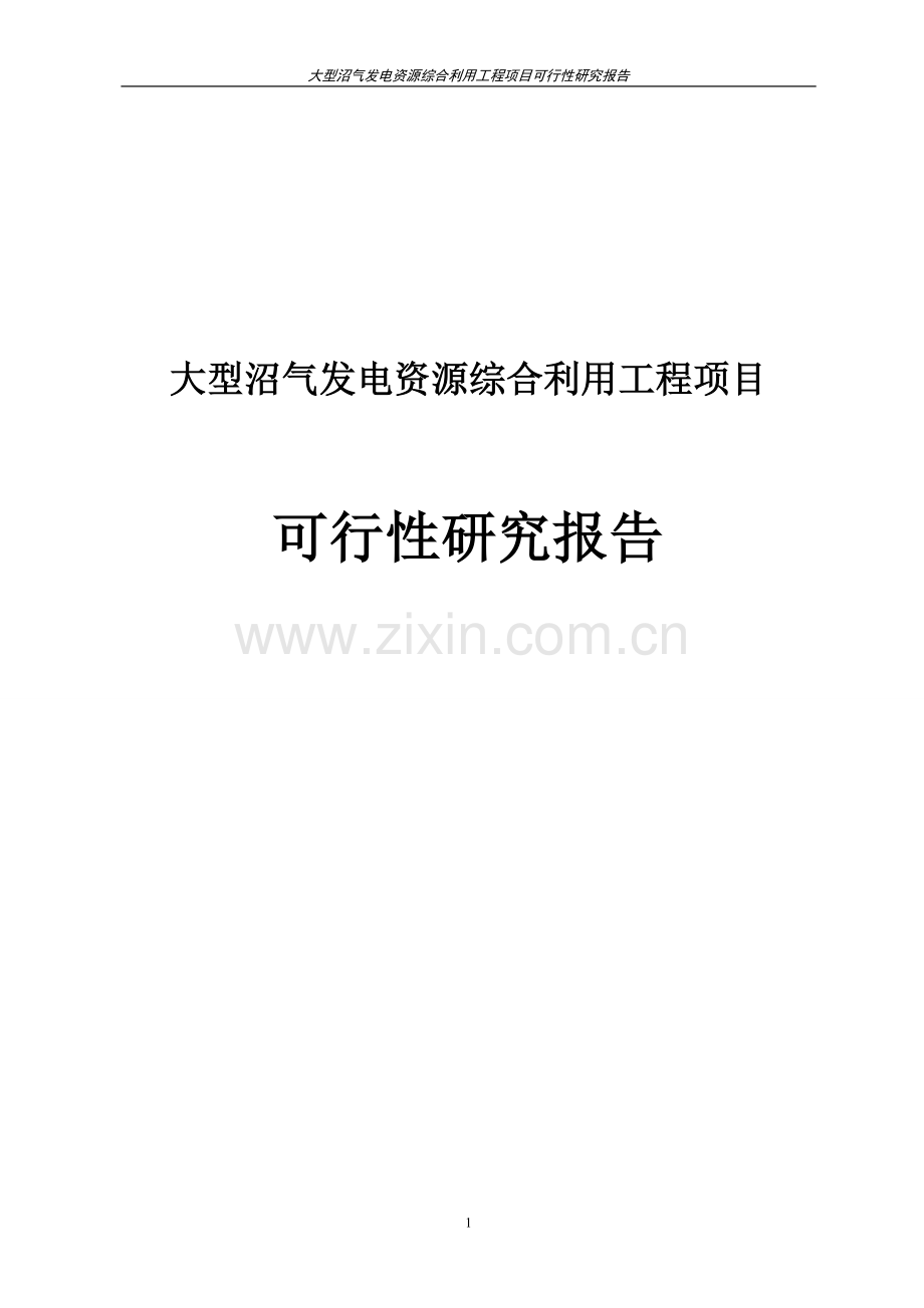 大型沼气发电资源综合利用工程项目可行性研究报告.doc_第1页