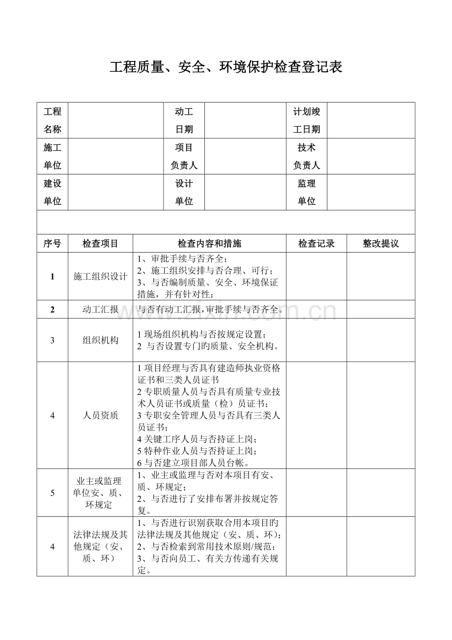 工程质量安全环保检查记录表.doc_第1页