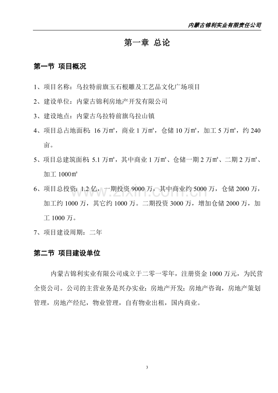 乌拉特前旗玉石根雕及工艺品文化广场项目可行性研究报告.doc_第3页