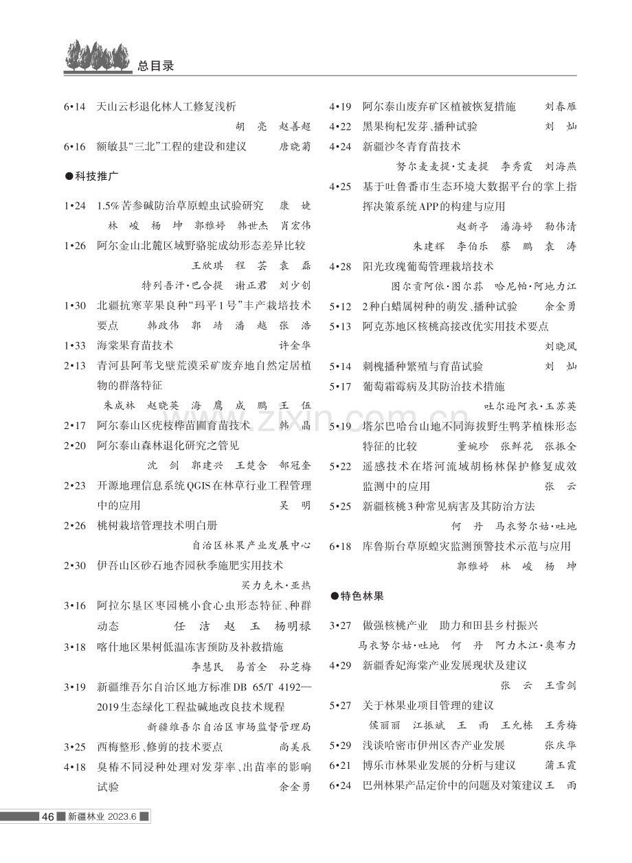 《新疆林业》2023年总目录.pdf_第2页