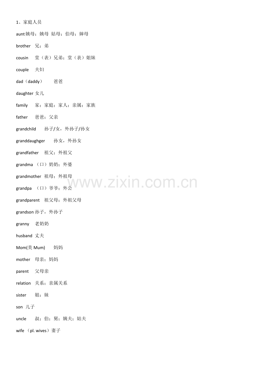 2023年小升初英语160词汇分类速记表.docx_第1页