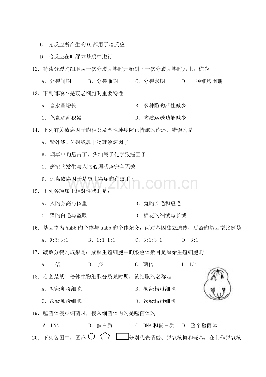 2023年湖南省普通高中学业水平考试生物试卷.doc_第3页