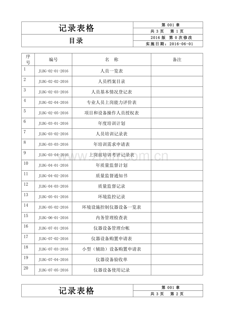 机动车检测服务有限公司质量记录表格-(空).doc_第2页