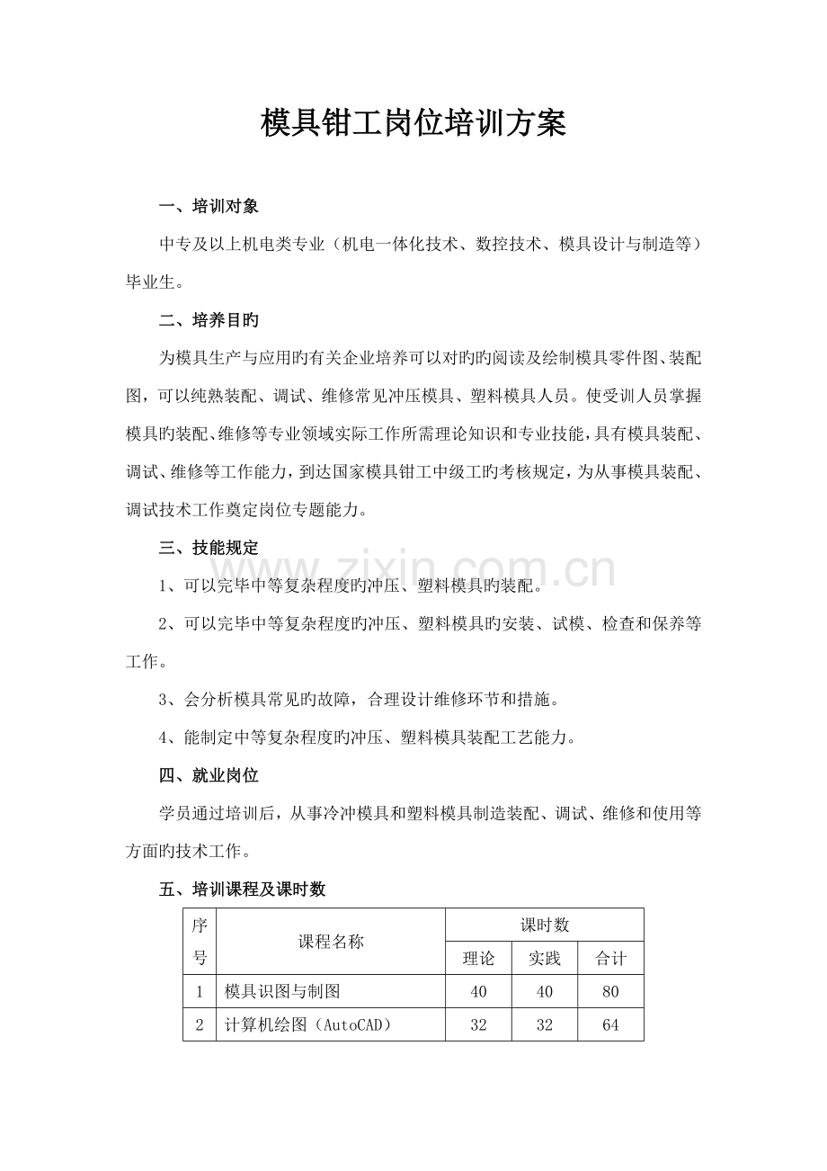 模具钳工岗位培训方案.doc_第1页