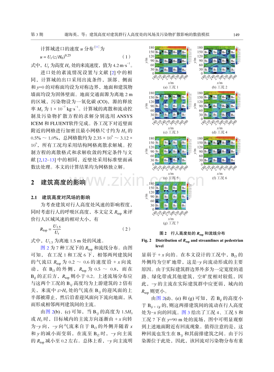 建筑高度对建筑群行人高度处的风场及污染物扩散影响的数值模拟.pdf_第3页