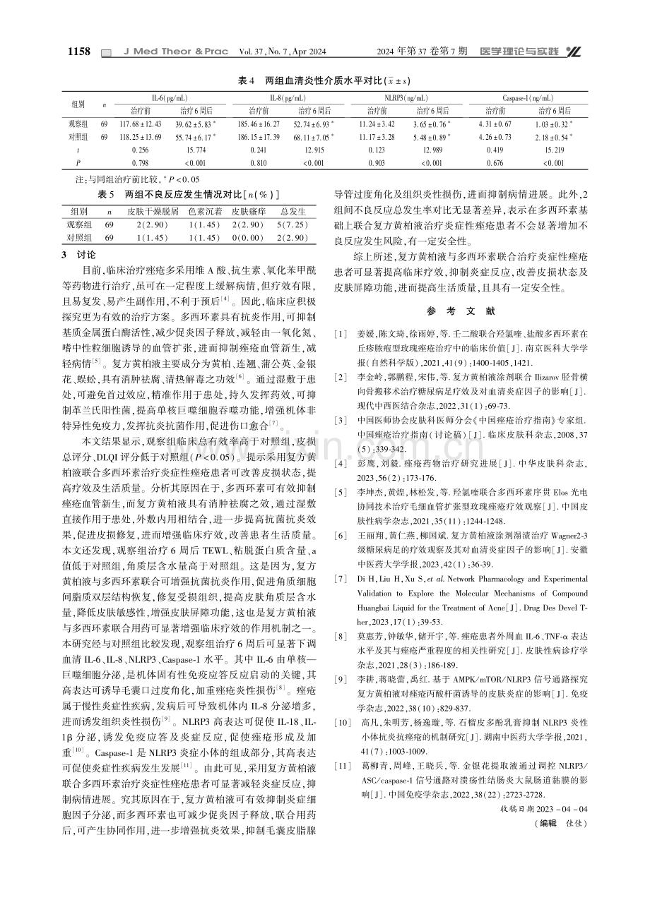 复方黄柏液联合多西环素治疗炎症性痤疮患者疗效及安全性分析.pdf_第3页