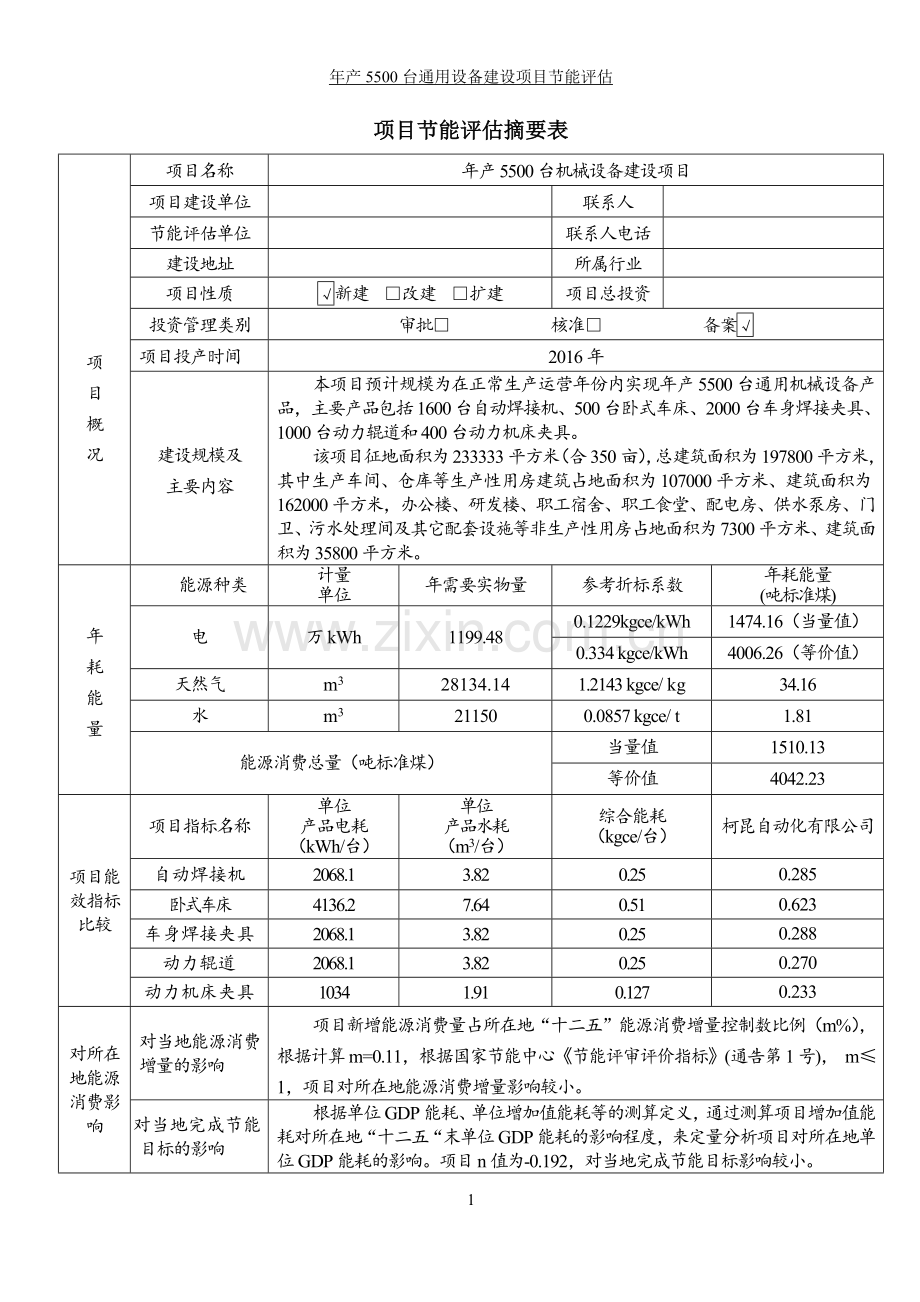 年产5500台机械设备立项建设节能评估报告书-工业项目能评.doc_第1页